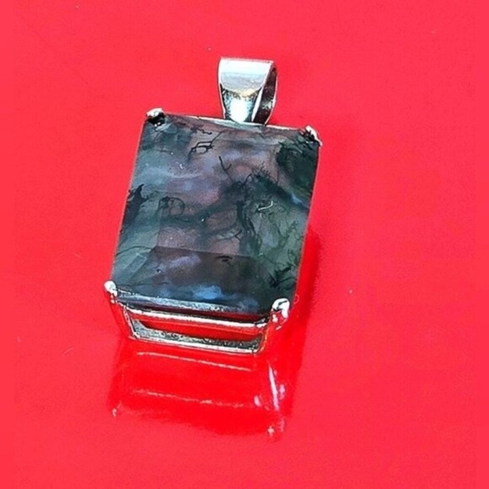 Natural Moss Agate 1.3x1cm 925 Sterling Silver Pendant